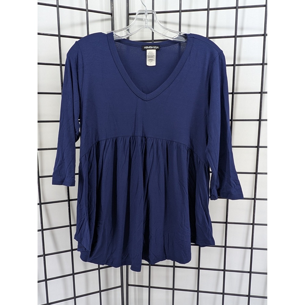 Heimish USA Babydoll Top Women Small Navy Blue NWOT V-Neck 3/4 Sleeve